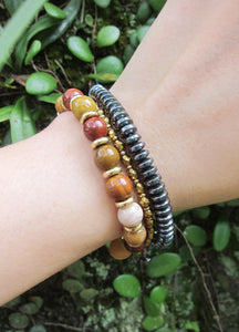 27 Bead Smoky Quartz, Citrine, Petrified Wood Jasper Mala Bracelet