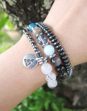 Rutilated Quartz, Silver Sheen Obsidian, Blue Apatite, Aquamarine, Aura Quartz in 27 Bead Mala Bracelet