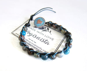 Aqua Blue Mix Jasper Single Beaded Wrap Bracelet