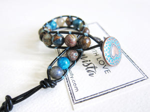 Aqua Mix Jasper Single Wrap Bracelet