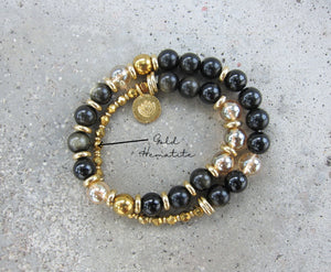 27 Bead Mala Bracelet in Protective Black Gold Obsidian