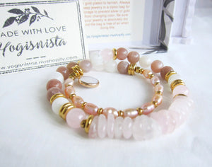Full Moon Bracelet in Sunstone, Moonstone, Rose Quartz and Freshwater Pearls - to bring joy, happiness and growth! 