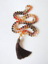 108 Beads in Orange Carnelian, Smoky Quartz, Aura Quartz, Peach Moonstone Mala Necklace