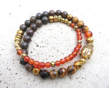 SALE - Bronzite, Carnelian Natural Stones Double Strand Bracelet