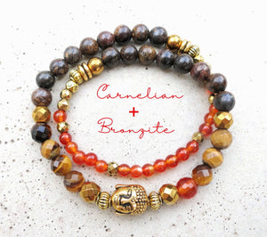 SALE - Bronzite, Carnelian Natural Stones Double Strand Bracelet