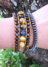 Southwestern Honey Mustard Tiger Eye, Silver Sheen Obsidian Beaded Bracelet