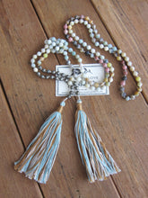 Long Lariat Amazonite, Pyrite, Jasper Mix Tassel Necklace - 60 inches long