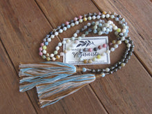 Long Lariat Amazonite, Pyrite, Jasper Mix Tassel Necklace - 60 inches long