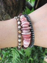 Natural Pink Rhodochrosite and African Opal Energy Wrist Mala Bracelet