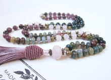 Bohemian Plum Lepidolite, Garnet, Bloodstone Tassel Beaded Necklace