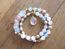 Selenite, Rose Quartz, Pink Freshwater Pearl Energy Wrist Bracelet