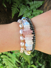 Rose Quartz, Selenite, Freshwater Pearl Mala bracelet for Love, Fertility and Growth 