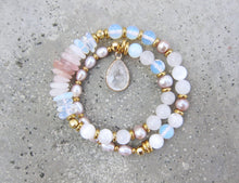 Selenite, Rose Quartz, Pink Freshwater Pearl Energy Wrist Bracelet