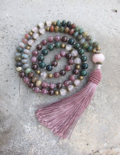 Bohemian Plum Lepidolite, Garnet, Bloodstone Tassel Beaded Necklace