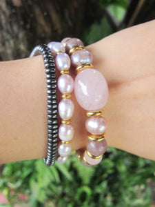 Lepidolite, Pink Freshwater Pearl Energy Wrist Mala Bracelet - 27 Bead Mala Bracelet