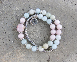 27 Bead Mala in Morganite, Aquamarine and Kunzite