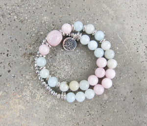 27 Bead Mala in Morganite, Aquamarine and Kunzite