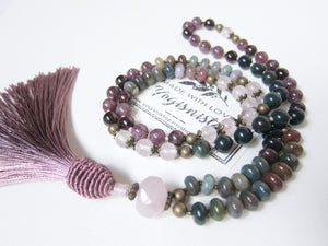 Bohemian Plum Lepidolite, Garnet, Bloodstone Tassel Beaded Necklace