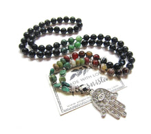 SALE - Abundance, Grounding & Protection Mala in Hamsa Pendant Necklace for Him or Her