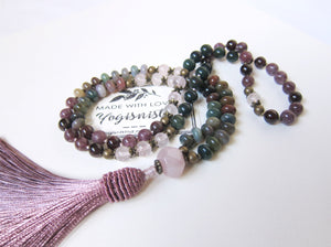 Bohemian Plum Lepidolite, Garnet, Bloodstone Tassel Beaded Necklace