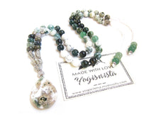 Abundance and Good Luck - Green Bloodstone, Tree Agate, Ocean Jasper Pendant Mala Necklace