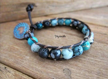 Aqua Blue Mix Jasper Single Beaded Wrap Bracelet