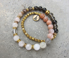 SALE - 27 Bead Wrist Energy Mala Bracelet in Quartz and Sunstone