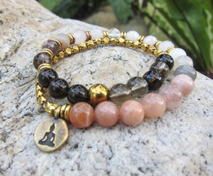 SALE - 27 Bead Wrist Energy Mala Bracelet in Quartz and Sunstone