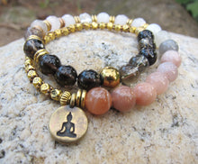 SALE - 27 Bead Wrist Energy Mala Bracelet in Quartz and Sunstone