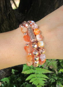 Carnelian, Orange Agate, Rose Gold Hematite Mala Stack Bracelets