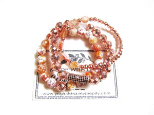 3 Piece Set - Carnelian, Orange Agate, Rose Gold Hematite Mala Stack Bracelets - Sacral Chakra