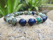 27 Bead Mala Bracelet in African Turquoise, Lapis Lazuli w/ OM Charm