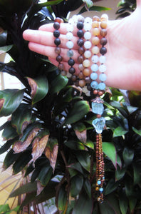 Matte Amazonite, Brown Lace Agate Mala Necklace