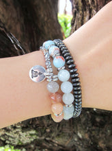 27 Bead Mala in Moonstone, Blue Morganite and Agalmatolite Jasper