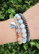 27 Bead Mala in Moonstone, Blue Morganite and Agalmatolite Jasper