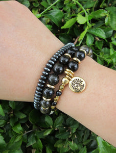 Black Gold Sheen Obsidian - Protection Mala Bracelet (avail in Necklace)