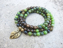 Olive Canadian Jade, Shungite, Bronzite Necklace in 108 Bead Mala Necklace