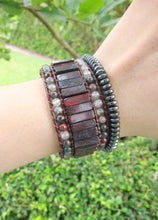 African Bloodstone Jasper 3X Row Cuff Wrap Bracelet