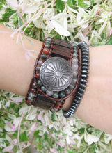 African Bloodstone Jasper 3X Row Cuff Wrap Bracelet