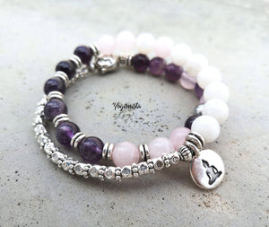 Moonstone, Amethyst, Pink Quartz Mala Bracelet