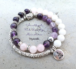 Moonstone, Amethyst, Pink Quartz Mala Bracelet