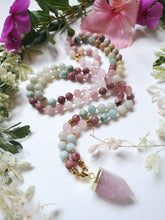 Lover, Fertility - Rose Quartz, Amazonite, Rhodonite, Peruvian Turquoise Mala Necklace