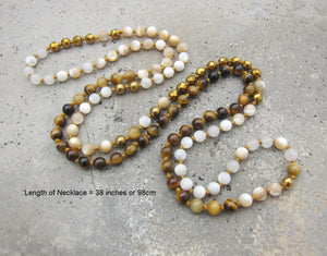 mother of pearl, tiger eye, gold hematite necklace for mothers day