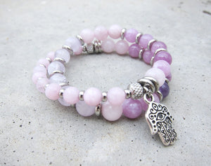 27 Bead Mala Bracelet in Kunzite and Lavender Quartz