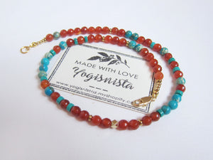 Carnelian and Aqua Turquoise Jasper Choker Necklace in 14K Gold Vermeil Finished