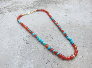 Carnelian and Aqua Turquoise Jasper Choker Necklace in 14K Gold Vermeil Finished