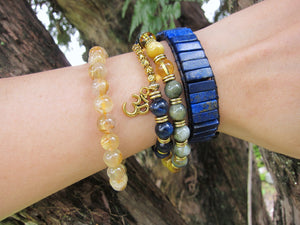 27 Bead Mala Bracelet in Blue Tiger Eye, Eagle Eye, Citrine w/ OM Charm