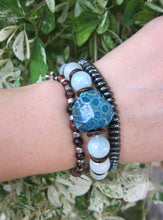 Morganite, Blue Aura Quartz, Blue Apatite in 27 Bead Mala Bracelet