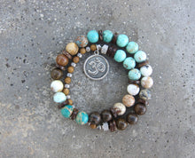 Bohemia Peruvian Mala Bracelet in Aqua Jasper, African Opal, Bronzite, Green Peru Turquoise