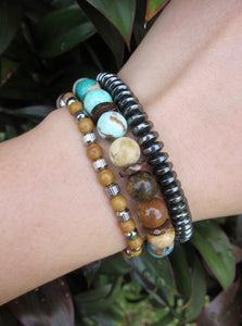 Bohemia Peruvian Mala Bracelet in Aqua Jasper, African Opal, Bronzite, Green Peru Turquoise